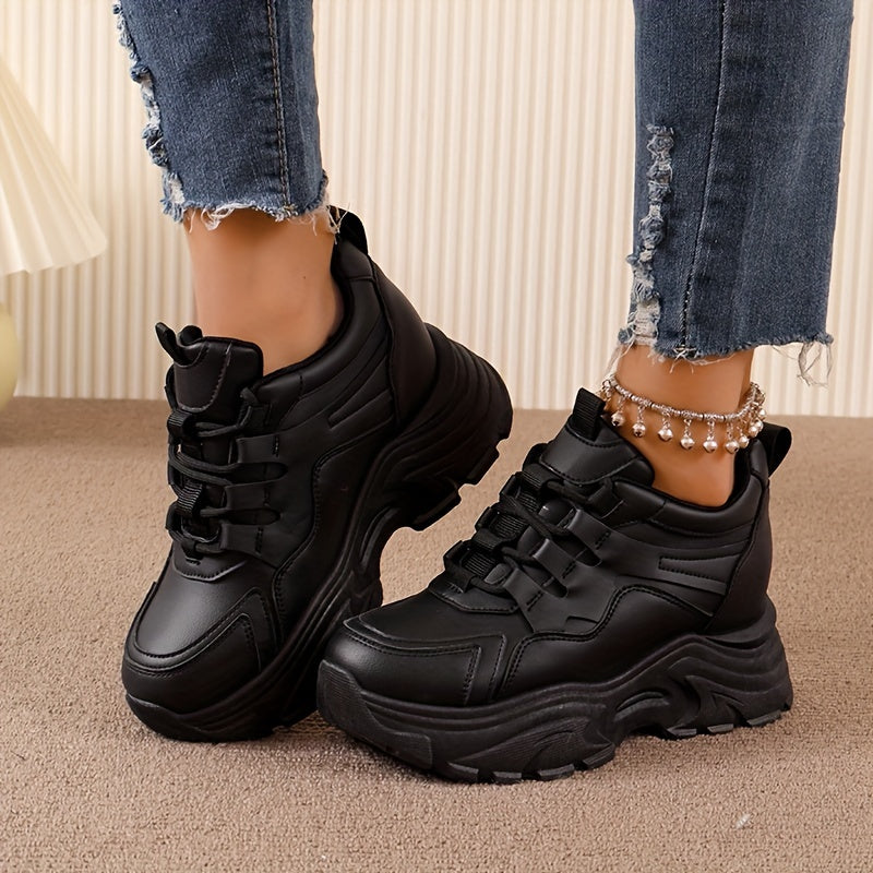 Women's Chunky Lace Up Platform Sneakers Thick Sole Walking Shoes