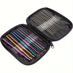 22pcs Aluminum Handle Crochet Hooks Set Multicolor Needles For Yarn Craft