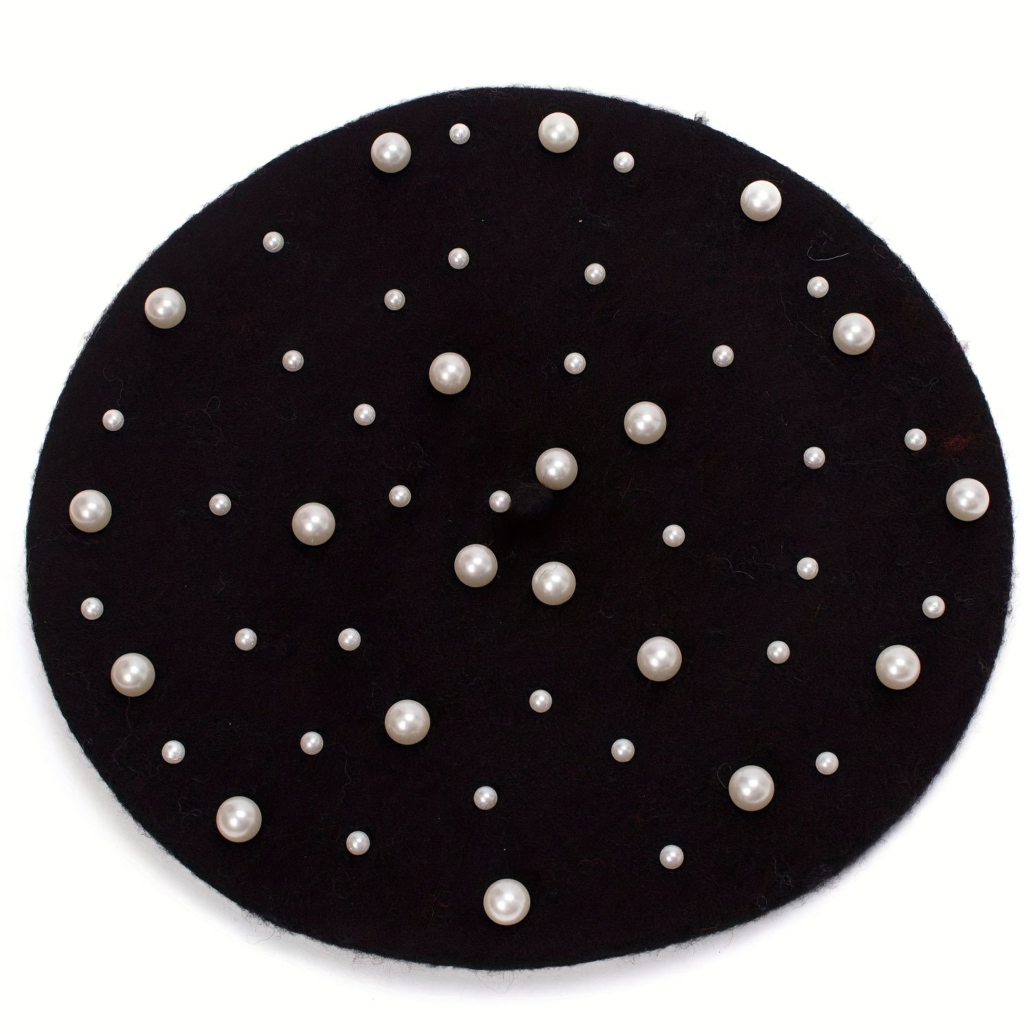 Women's Wool Knitted Beret with Pearl Bead Decoration