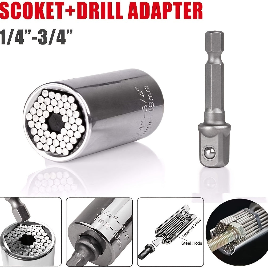 Universal Socket Sleeve Wrench Repair Tools 7 19mm Hex Shank Adapter Ratch