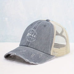 Ponytail Ripped Trucker Hat Letter Print Distressed Baseball Cap