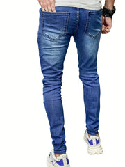 Slim Fit Ripped Jeans Men's Casual Street Style Distressed Mid Stretch Denim Pan