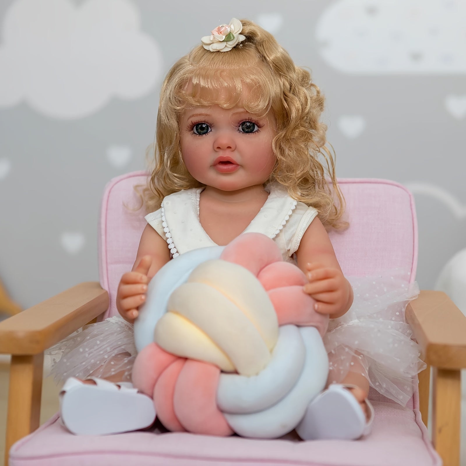 22" Realistic Vinyl Doll with Hand Planted Hair, Waterproof