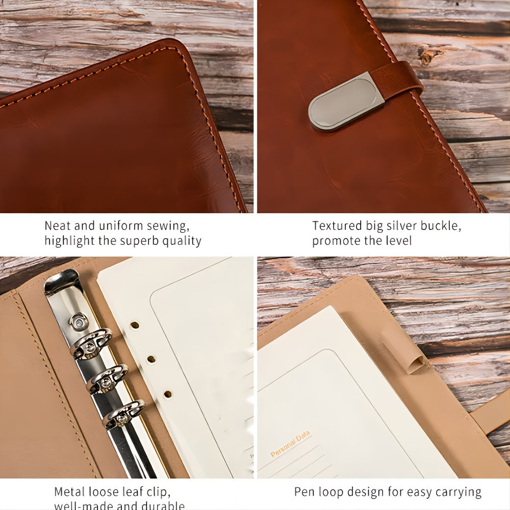 Refillable A5 PU Leather Notebook Binder Cover 6 Ring Magnetic Closure