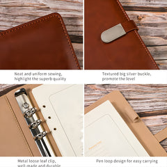 Refillable A5 PU Leather Notebook Binder Cover 6 Ring Magnetic Closure