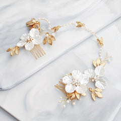 Flower & Pearl Hair Comb Bridal Wedding Accessory