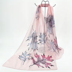 Maple Leaf Print Chiffon Scarf Silk Shawl Casual Windproof Head Wrap