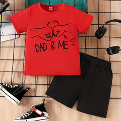2pcs Boys Dad Fist Print Short Sleeve T shirt&Shorts Set Summer Clothing