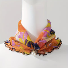 Ruffle Scarf Faux Pearl Decor Elastic Neckerchief