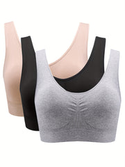 3 Pack Plus Size Sports Bra Set Women's Plus Ruched Seamless Full Coverage
