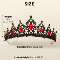 Red Crystal Queen Crown Wedding Tiara For Bride Birthday Quinceanera