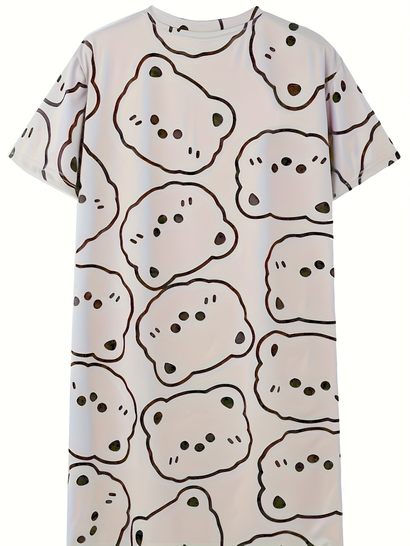 Bear Print NightDress Short Sleeve Pajama Dress Women's Sleepwear