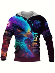 Colorful Eagle 3D Print Hoodie - Men's Graphic Hooded Pullover