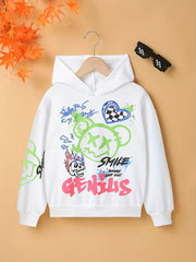 Letter And Bear Print Boys Hooded Sweatshirt For Spring Fall