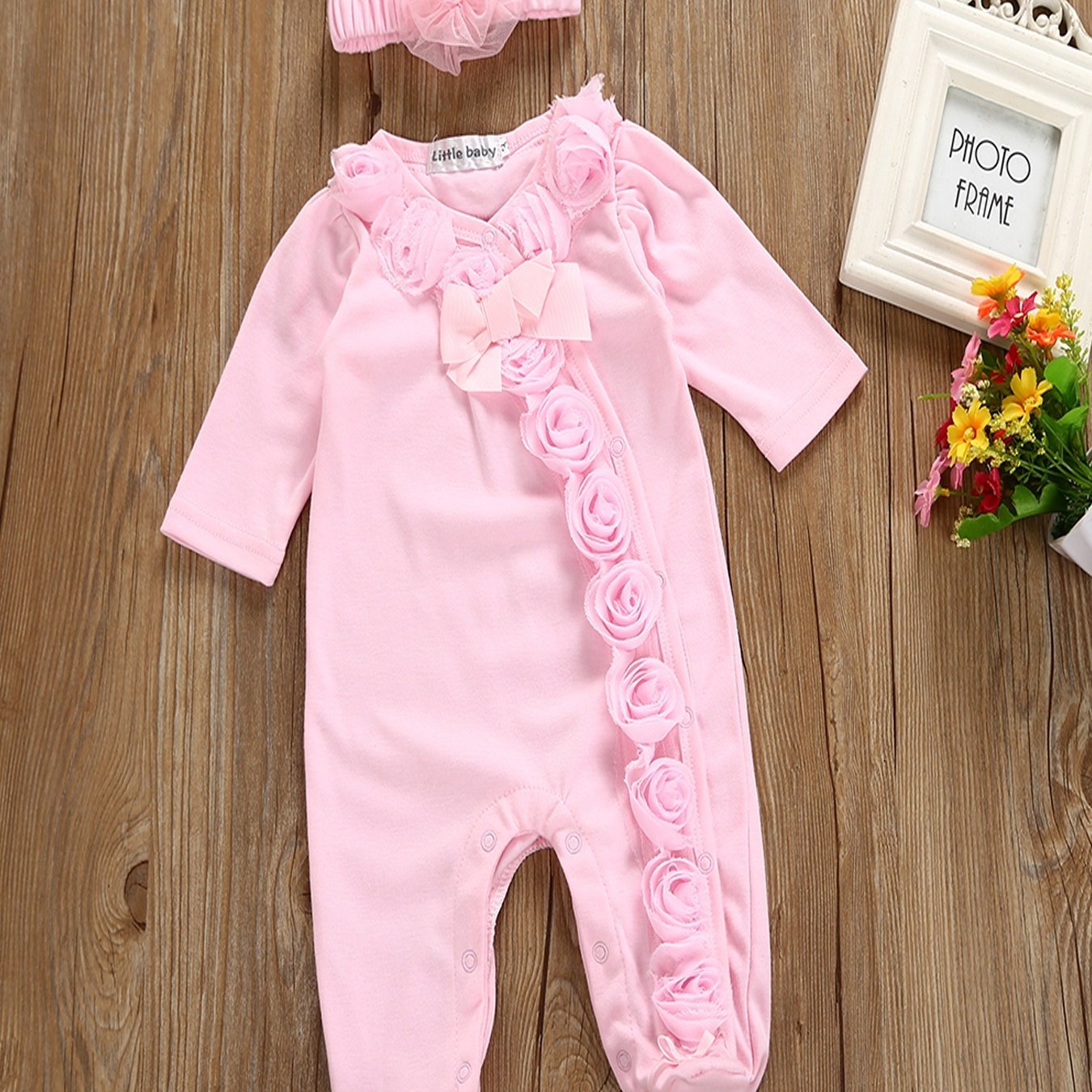 Girls Long Sleeve Lace Romper & Headband Set