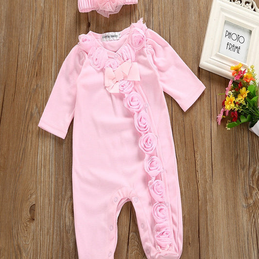 Girls Long Sleeve Lace Romper & Headband Set