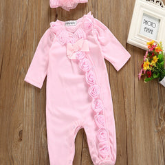 Girls Long Sleeve Lace Romper & Headband Set