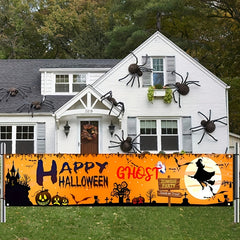 Large Happy Halloween Banner Graveyard Background Orange Party Decoration