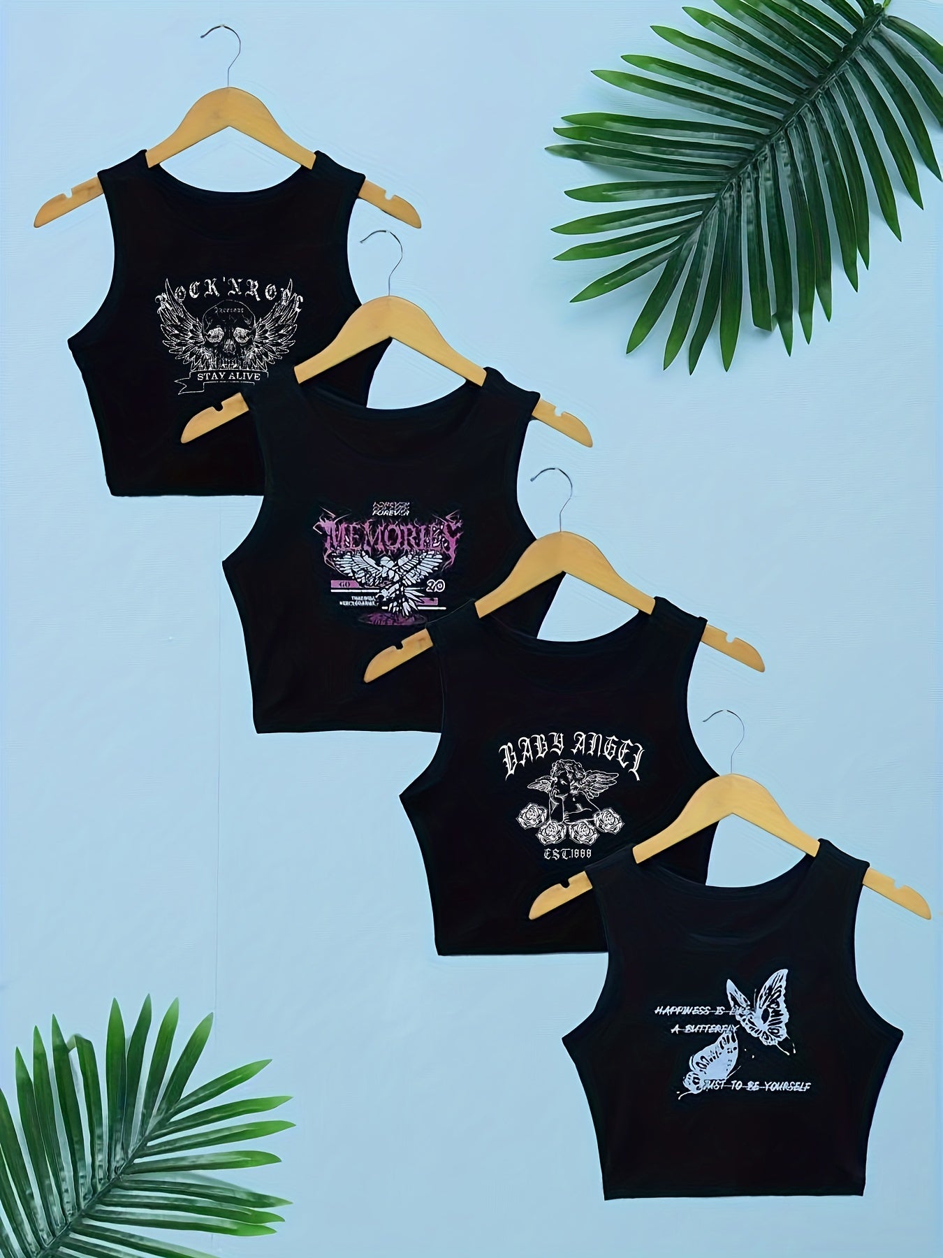 Graphic Print Tank Top 4 Pack Sexy Crew Neck Summer Sleeveless Top