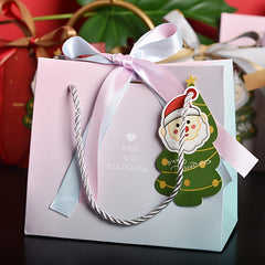 2pcs Portable Christmas Gift Bags With Handles Ribbons Cards