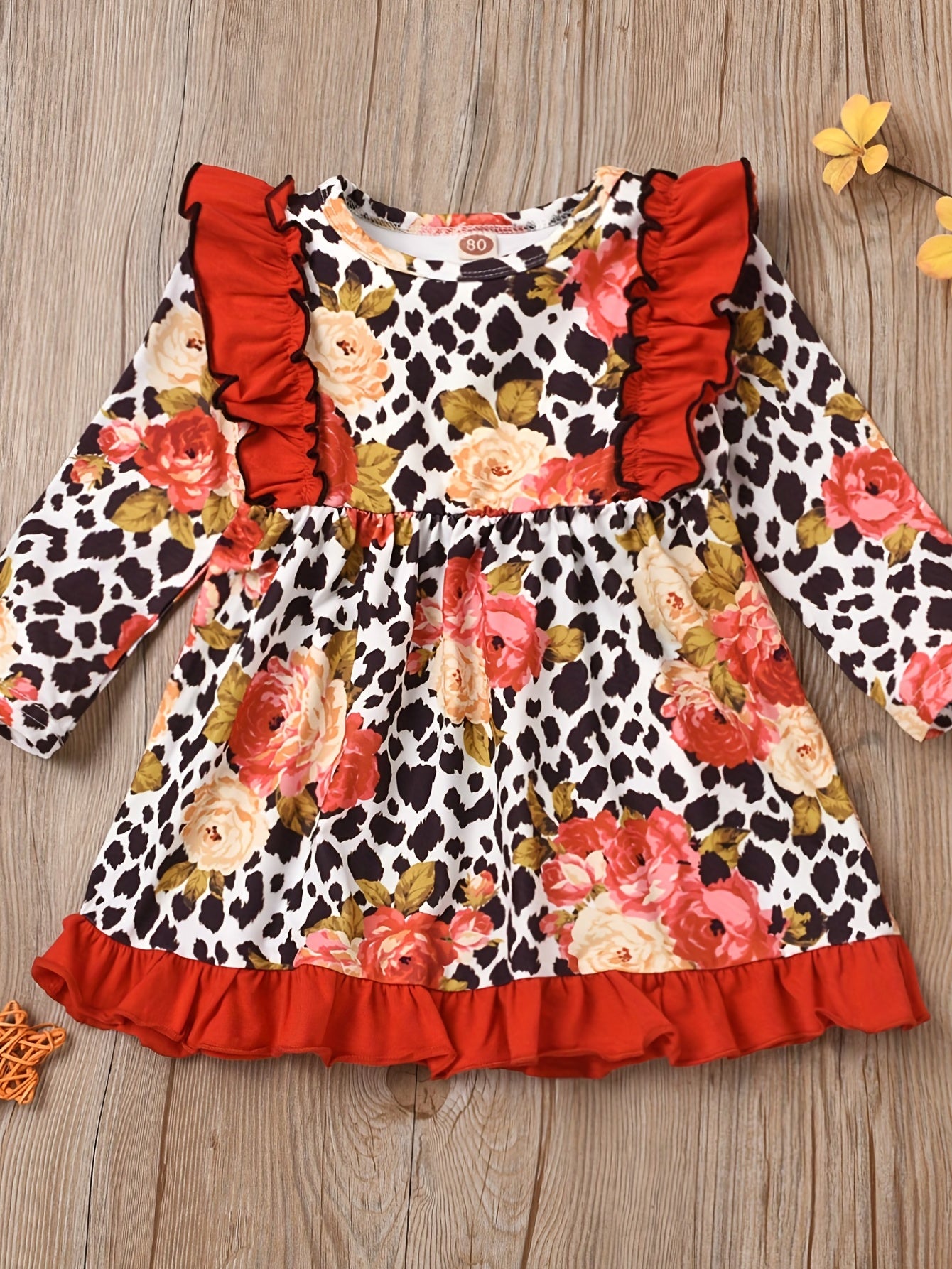 Baby Girls Princess Floral Ruffles Dress Long Sleeve Casual Kids Dress