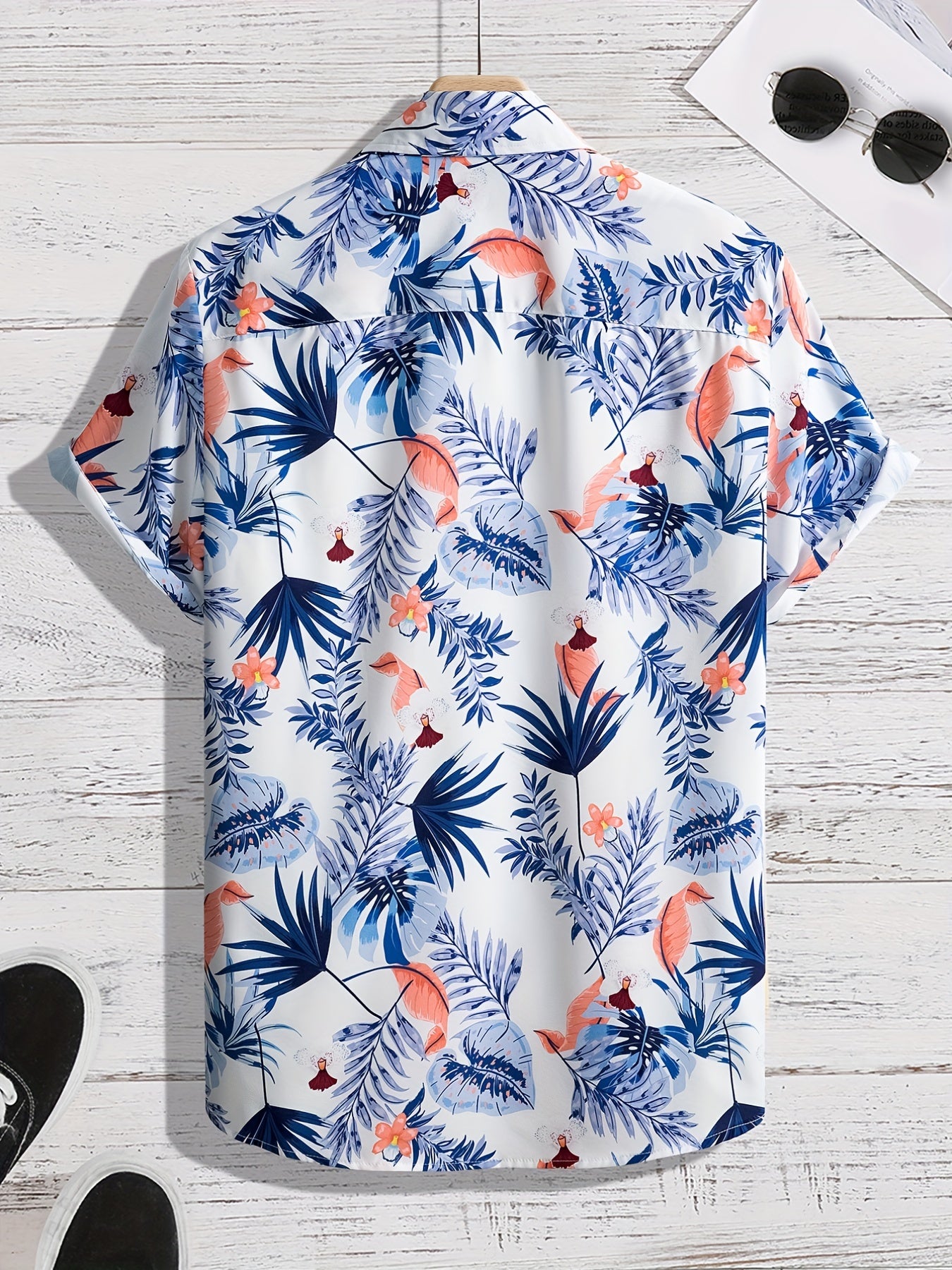Flower And Leaf Pattern Men's Hawaiian Shirt