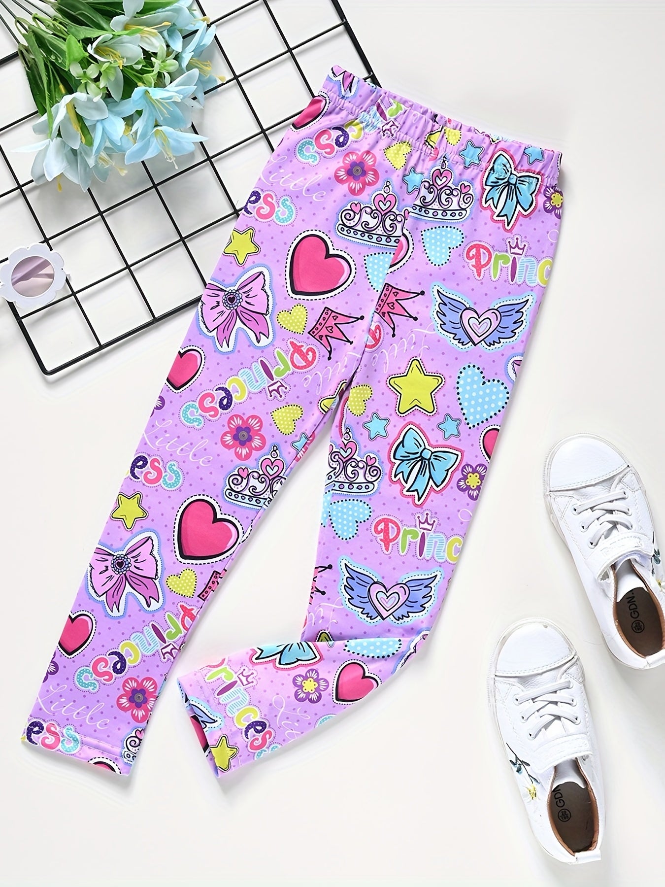 Cartoon Print Stretch Tight Pants for Little Girls