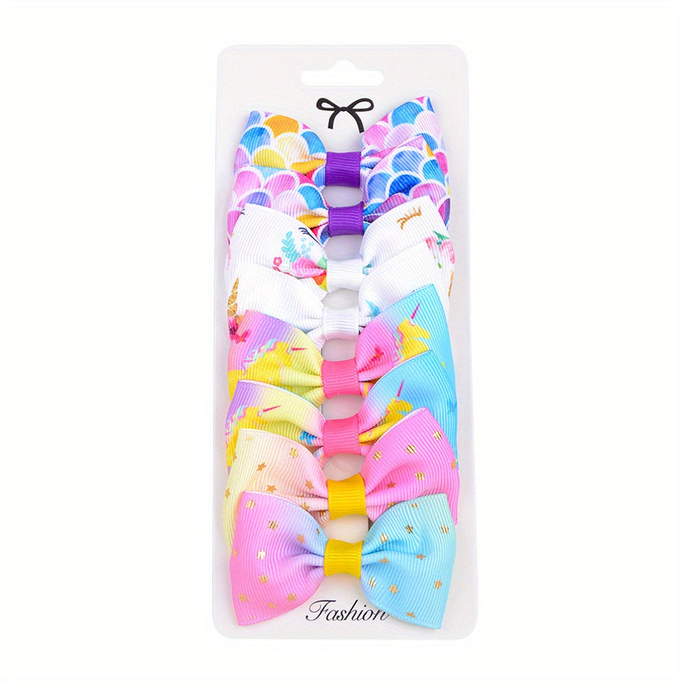 8pcs Cartoon Gradient Rainbow Bow Hair Clips Girls Accessories