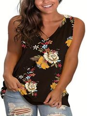 Graphic Print V Neck Tank Top