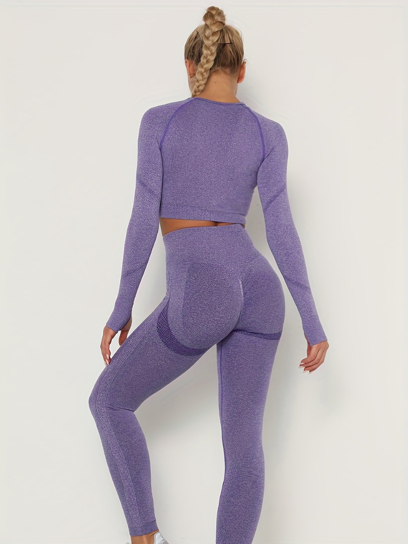 2pcs Seamless Yoga Sets Long Sleeve Top & Leggings Women's Activewear