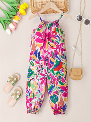 Girls Colorful Graffiti Cami Jumpsuit Halter Neck Casual Long Jumpsuit
