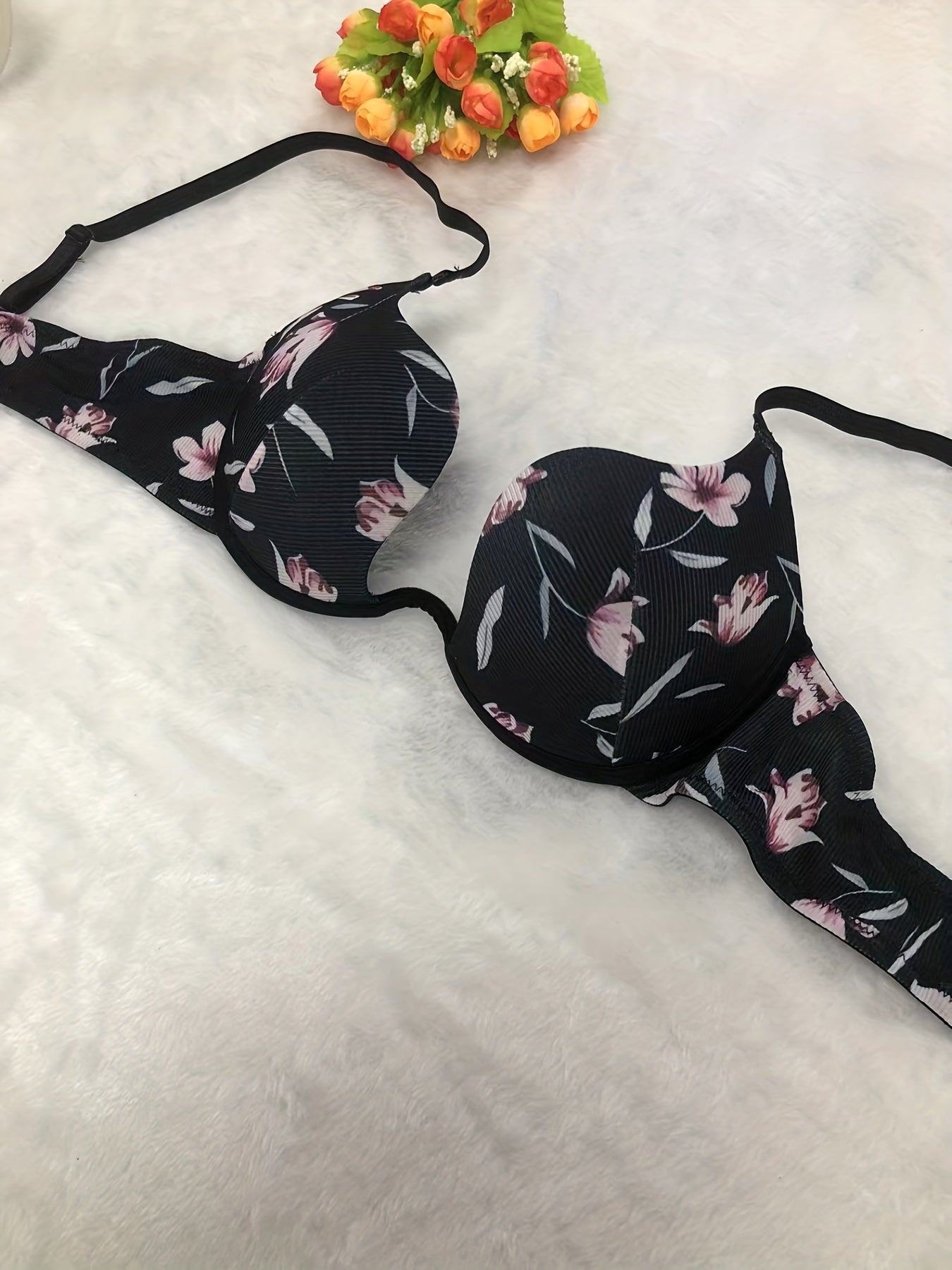 Floral Print Push Up Bra Comfortable & Breathable Women's Lingerie