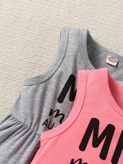 2pcs Toddler Girls Sleeveless Letter & Heart Graphic Cotton Dress