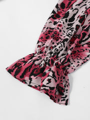 Graphic Print Ruffle Trim Button Up Dress