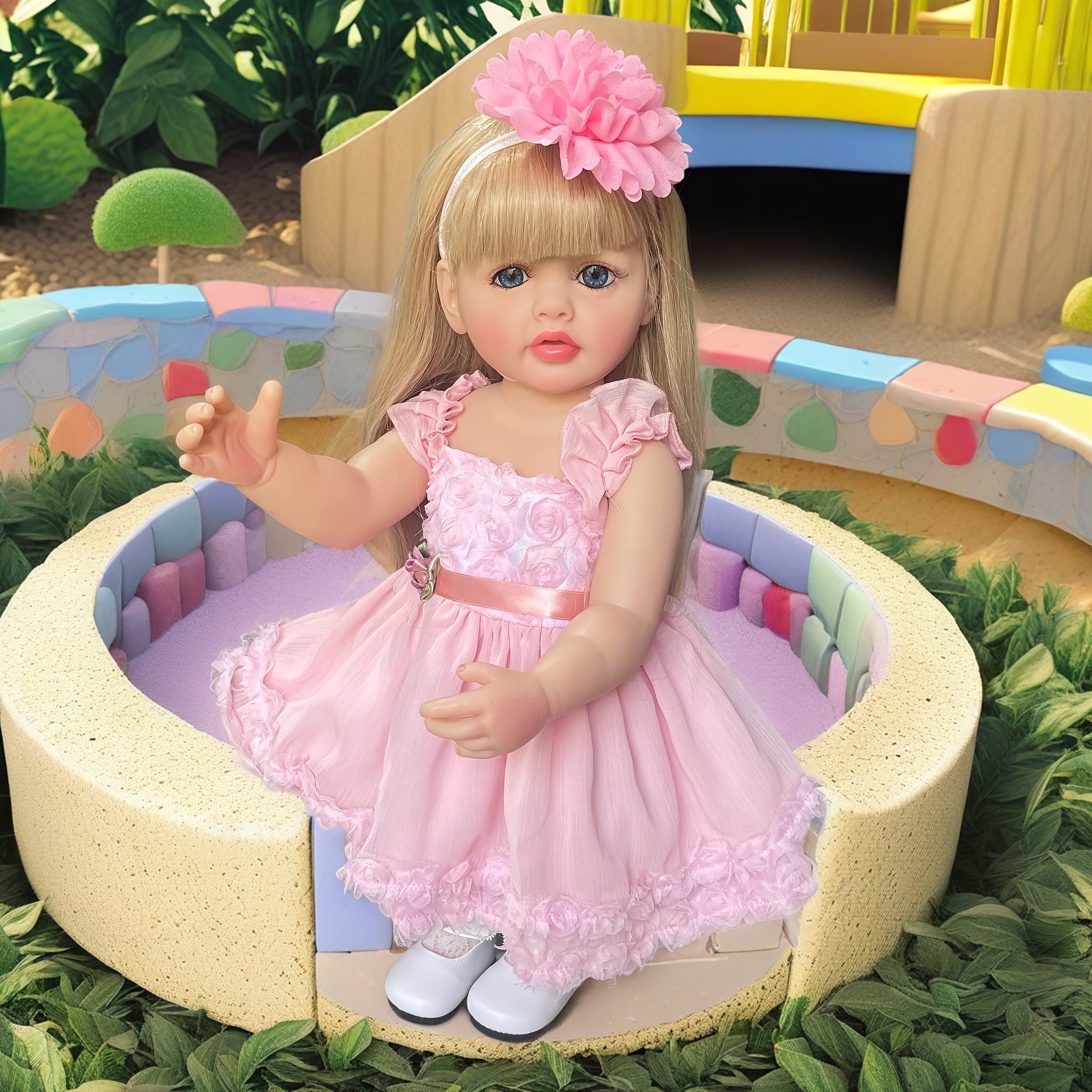 22" Reborn Golden Long Hair Doll Full Body Vinyl Ultra Soft Skin Washable