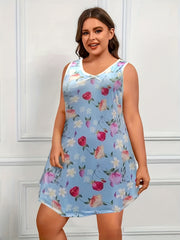 Floral Print V Neck Tank Sleep Dress