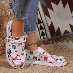 Christmas Snowman Print Slip On Sneakers Lightweight Comfortable Boat Shoes