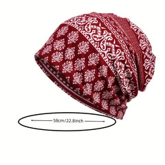 Red Floral Print Beanie Lightweight Vintage Skull Hat Chemo Cap