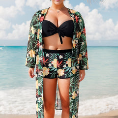 Tropical Print Bikini Set & Cover Up