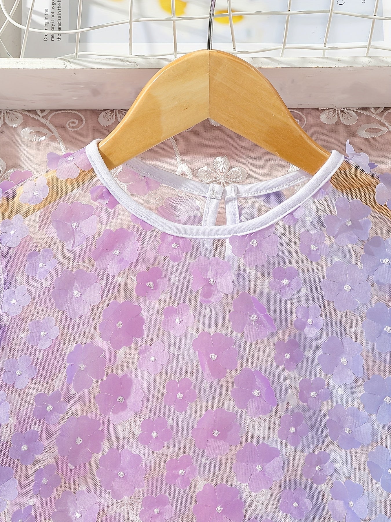Girl's Flower Decor Mesh T shirt & Skirt Set Outfits For Summer