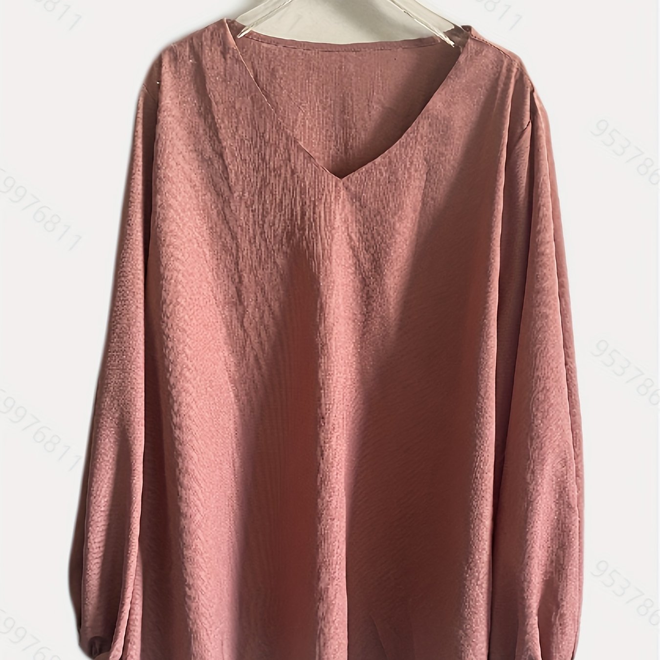 Casual Blouse Women's Plus Solid Lantern Sleeve V Neck Stretch Top