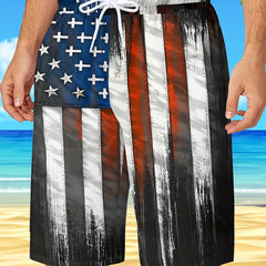 Flag Pattern Men's Drawstring Beach Shorts Hawaiian Style Shorts
