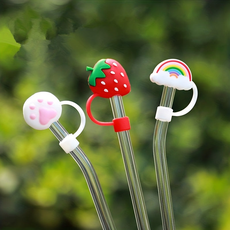 1pc Reusable Drinking Straw Tips Cover Lovely Cartoon for Ages 12+