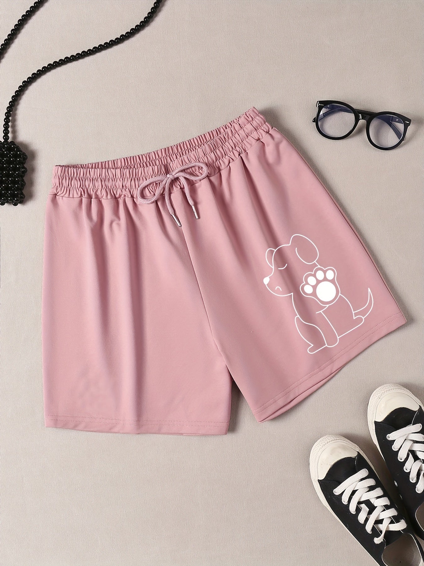 Dog Print Lounge Shorts Elastic Waist Pajama Shorts