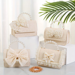 Straw Crossbody Bag Faux Pearl Beaded Handbag
