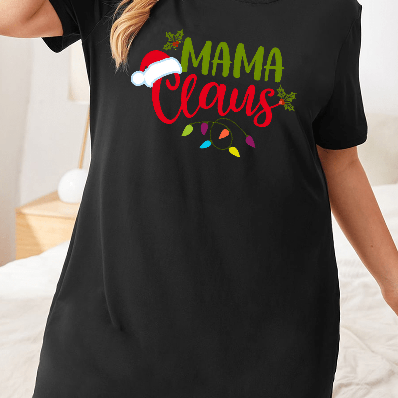 Plus Size Christmas Nightdress Women's Short Sleeve Sleep Dress