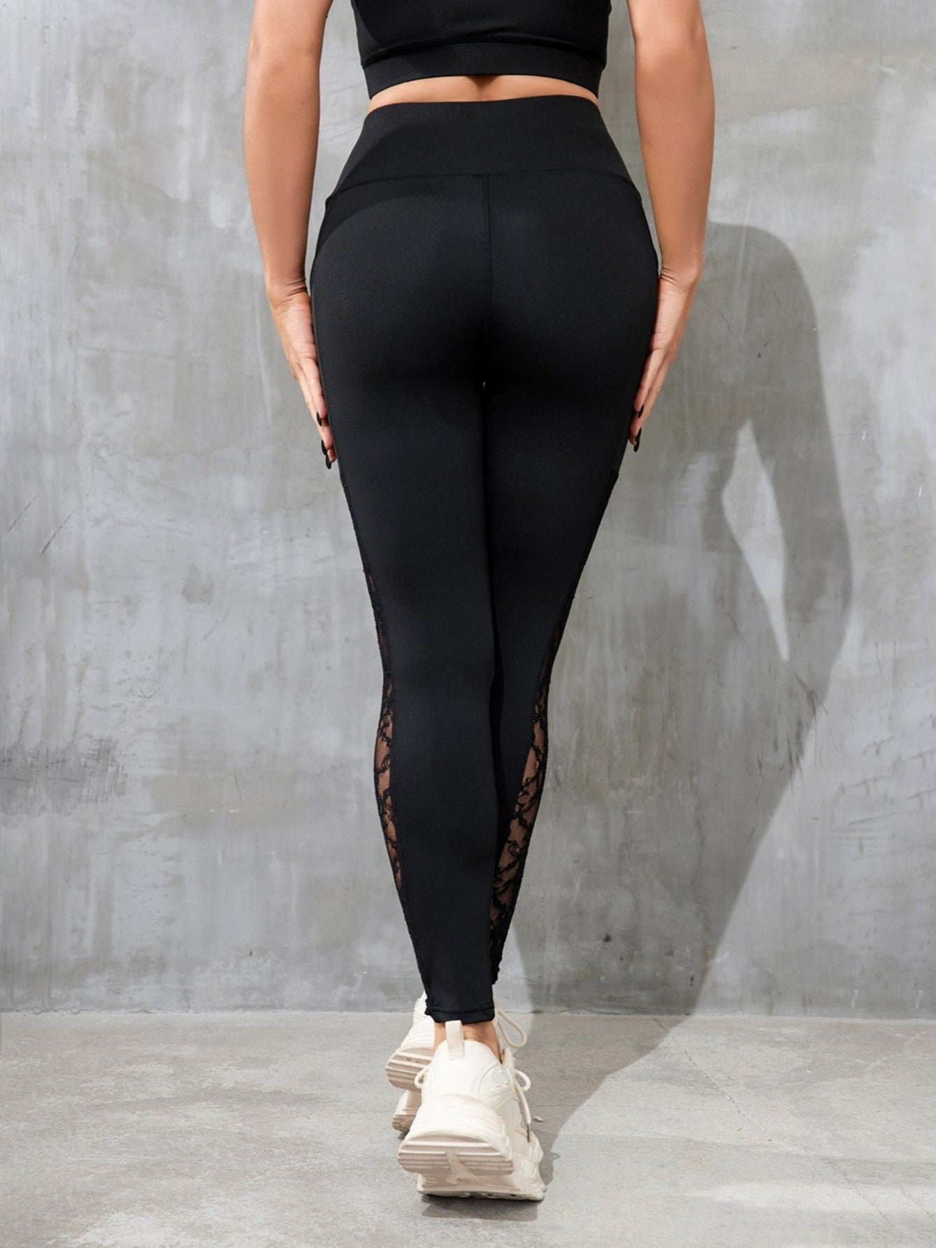 Yoga Pants with Phone Pocket and Lace Inserts