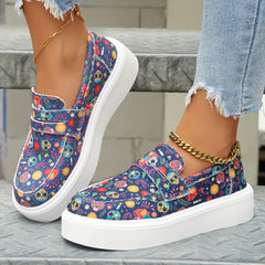 Skull & Flower Print Slip-On Sneakers for Women