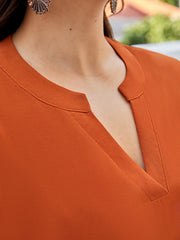 Casual Blouse Womens Solid Roll Up Long Sleeve