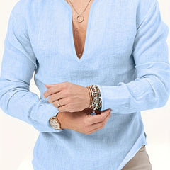 Men's V Neck Breathable Long Sleeve Beach Shirt